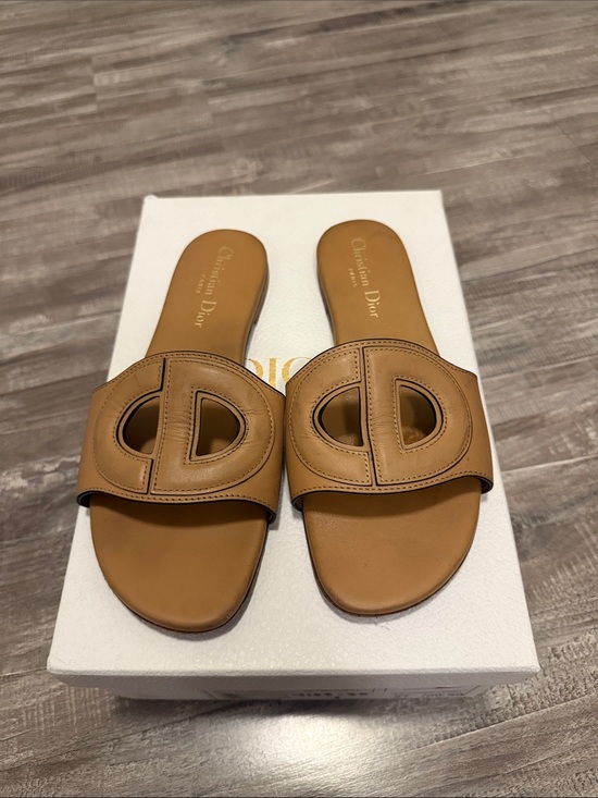 Dior Shoes - Dior Cognac Leather Slide Sandals with Signature Cutout